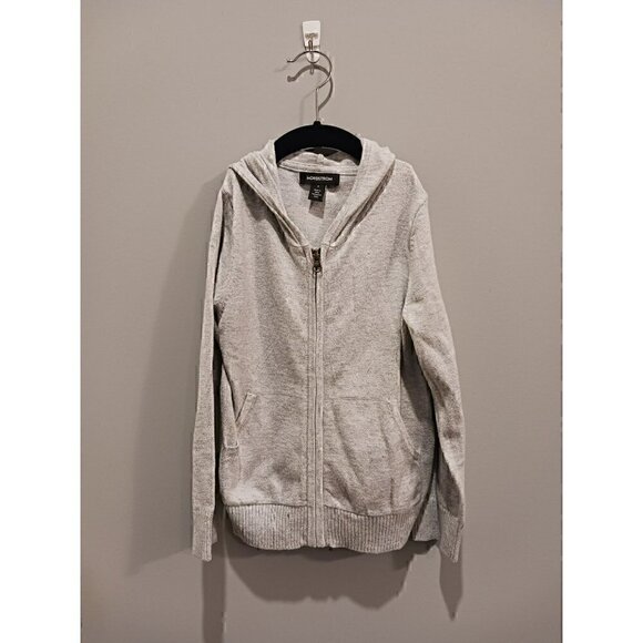 Nordstrom Kids Gray Light Heather Knit Full Zip Hoodie with Pockets/NWOT Size 4 - Picture 1 of 3
